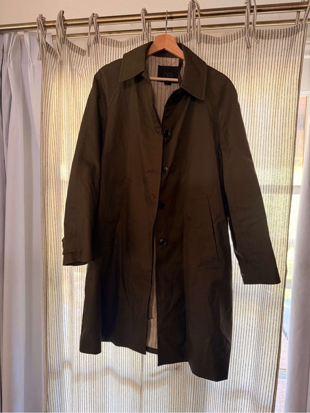 Women’s Dark Olive Single-Breasted Trench Coat